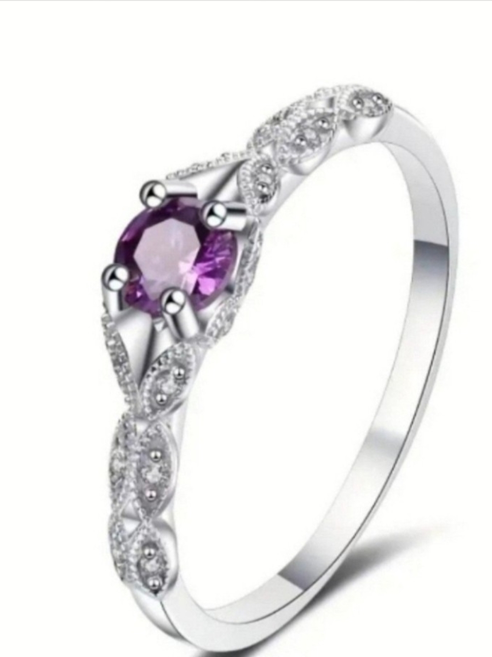 Sterling Silver Purple Gemstone Twisted Band Ring